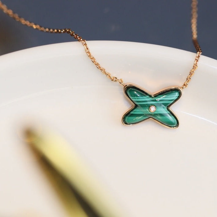 [Everoly JW]JEUX MALACHIT 1 DIAMANT ROTGOLD HALSKETTE
