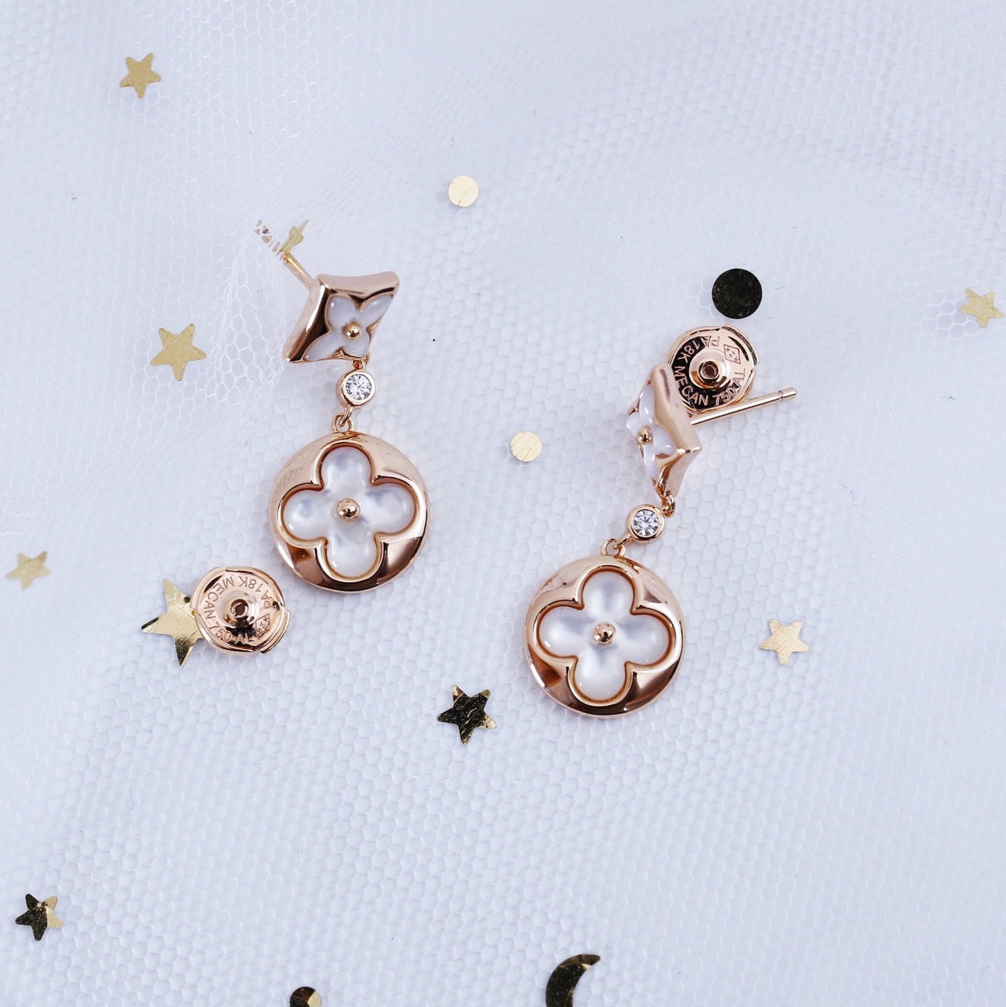 [Everoly JW]Ohrringe mit Stern und Sonne in Roségold