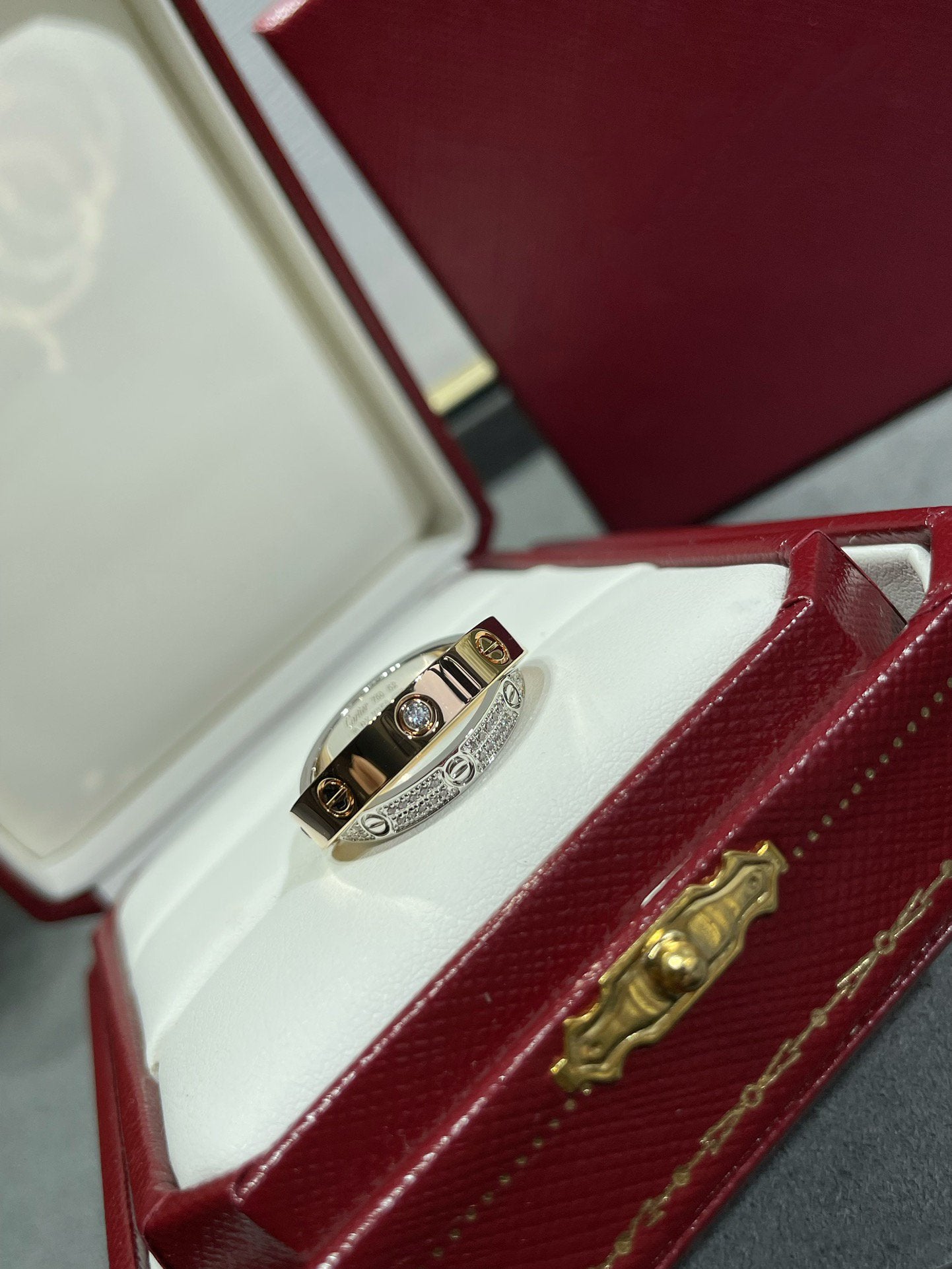 [Everoly JW]LOVE PINK GOLD SILVER DIAMOND DOUBLE RING
