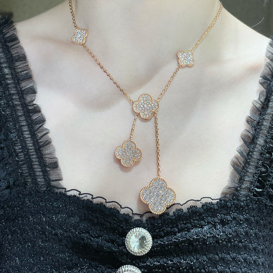 [Elitejewels]CLOVER 6 MOTIF DIAMOND PAVED NECKLACE