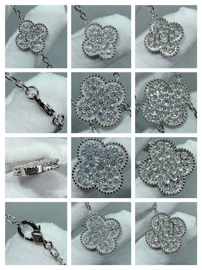 [Everoly JW]Halskette mit Kleeblatt-Motiv und Diamanten