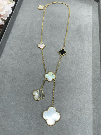 [Everoly JW]CLOVER 6 MOTIF MOP ONYX GOLD NECKLACE
