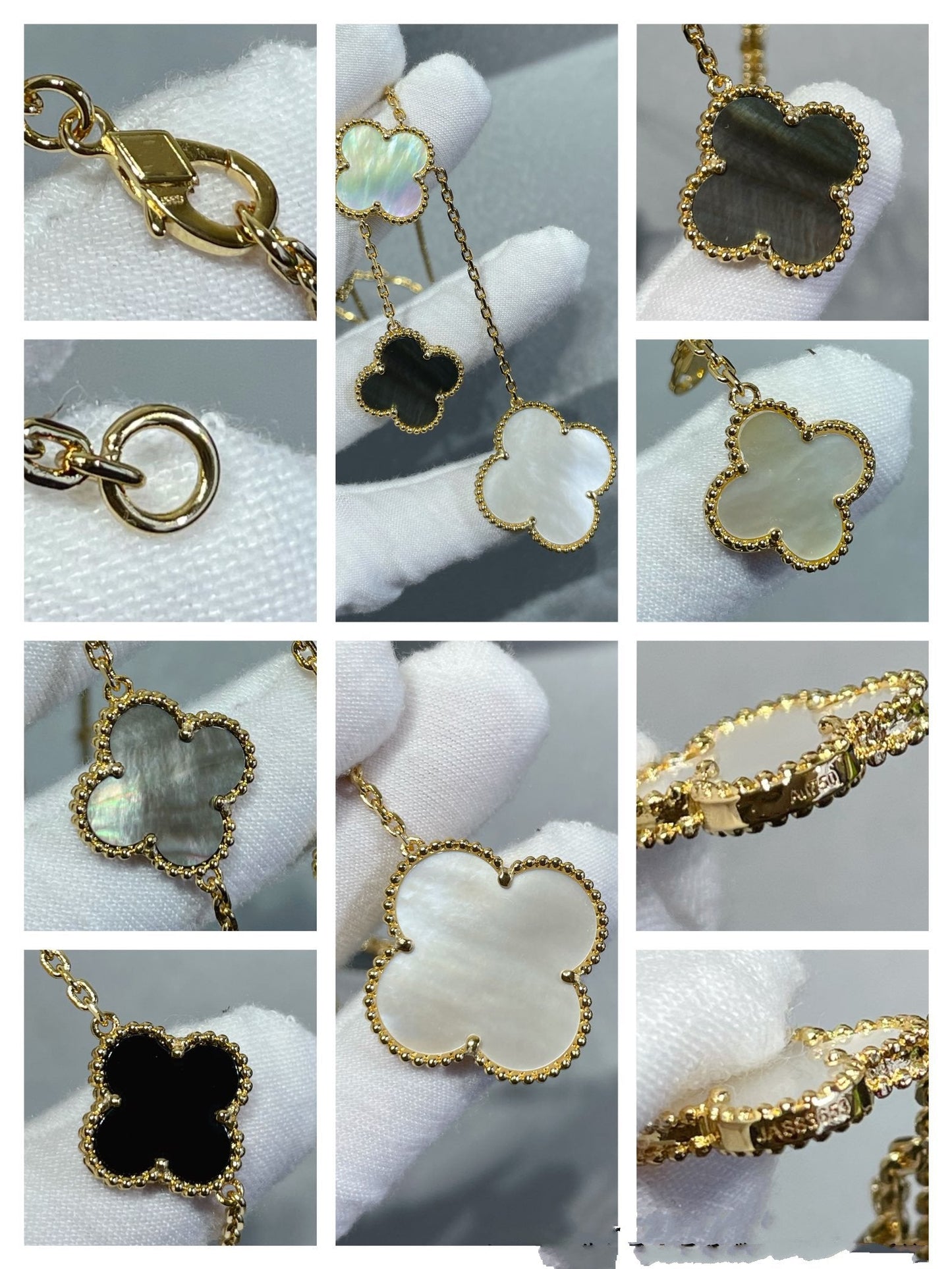 [Everoly JW]CLOVER 6 MOTIF MOP ONYX GOLD NECKLACE