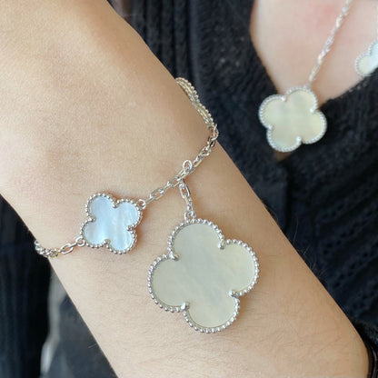 [Everoly JW]CLOVER 5 MOTIF WHITE MOP SILVER BRACELET