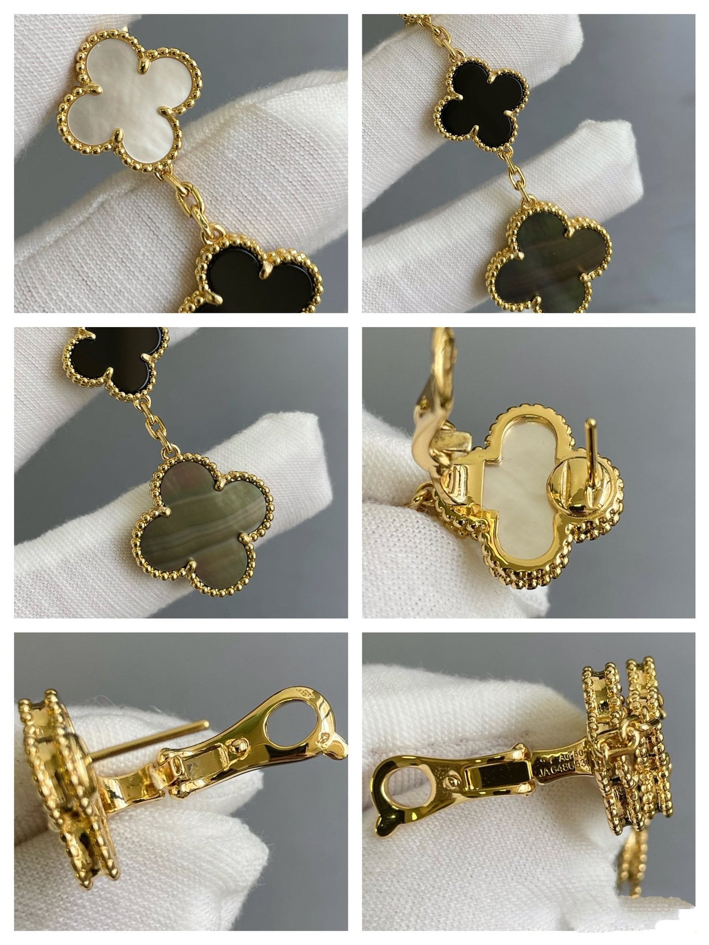 [Everoly JW]CLOVER 3 MOTIV MOP ONYX DUNKEL MOP ROSA GOLD OHRRINGE