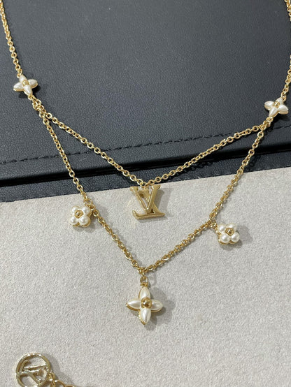 [Elitejewels] LV FLOWERGRAM GOLD MOP DOPPELREIHIGE HALSKETTE