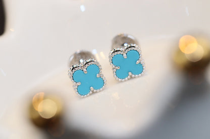 [Elitejewels]CLOVER MINI TURQUOISE SILVER STUD EARRINGS