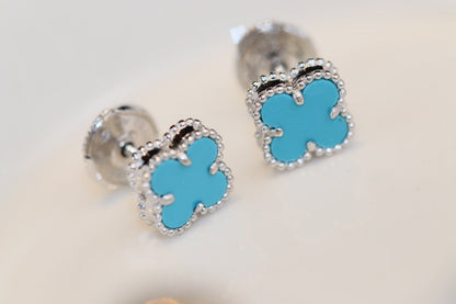 [Elitejewels]CLOVER MINI TURQUOISE SILVER STUD EARRINGS