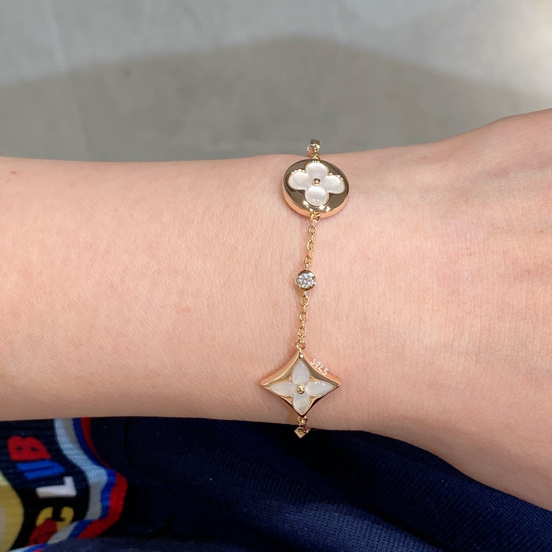 [Everoly JW]Armband mit Stern- und Sonnenmotiv, 4 Motive, Weiß, Perlmutt, Roségold 