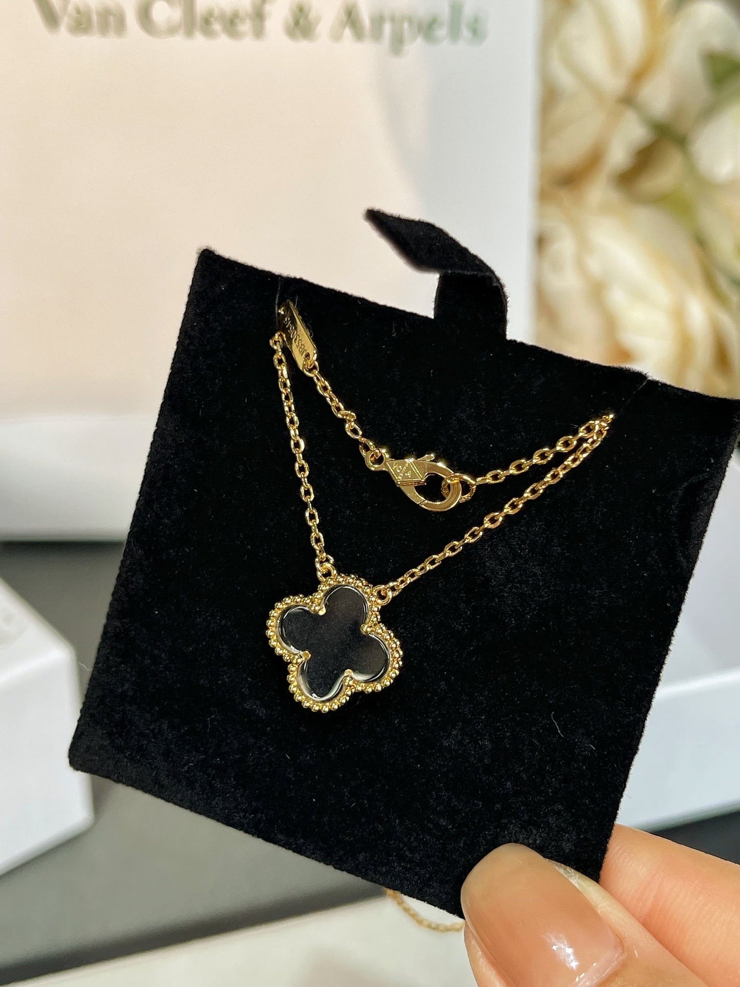 [Elitejewels]CLOVER ROCK CRYSTAL ROSE GOLD NECKLACE