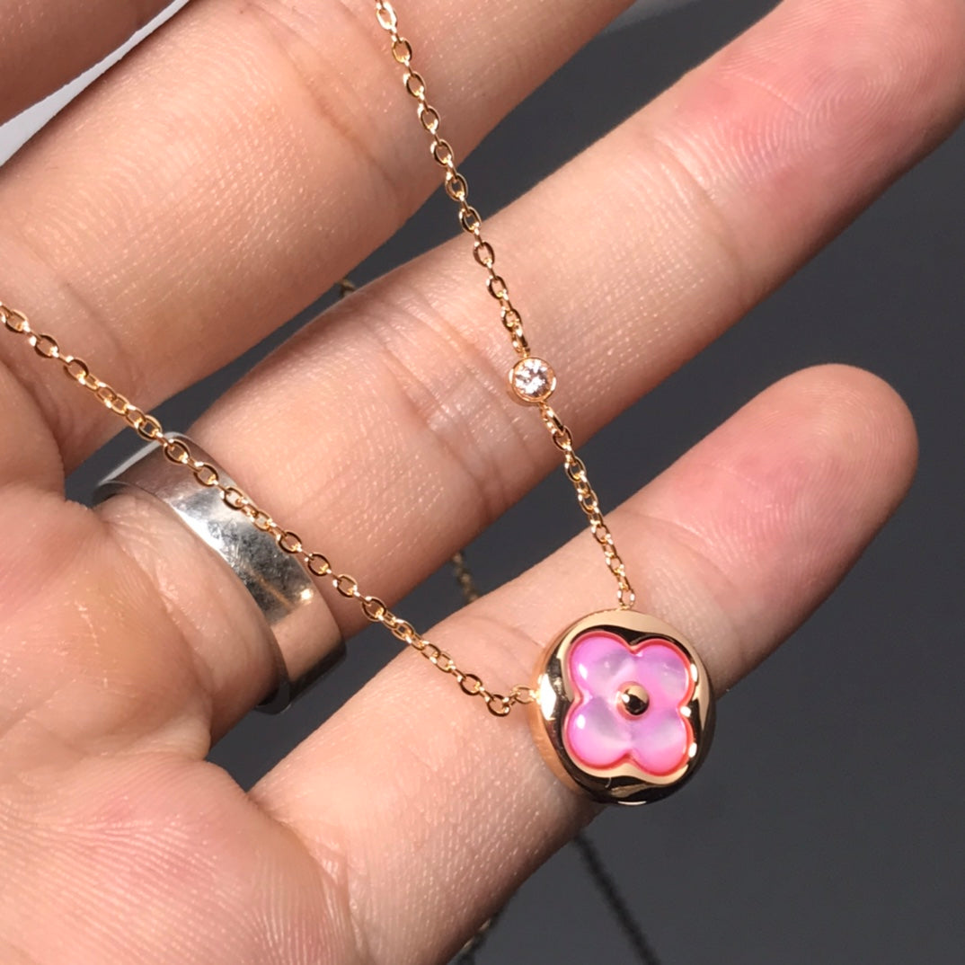 [Elitejewels]COLOR BLOSSOM PINK MOP SUN GOLD NECKLACE