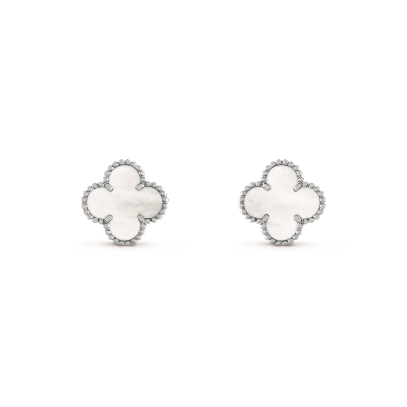 [Elitejewels]CLOVER MEDIUM 1 MOTIFS  WHITE MOP EARRINGS SILVER