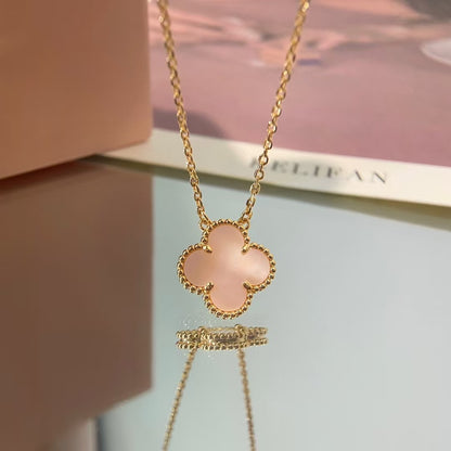 [Elitejewels]CLOVER 15MM PINK MOTHER-OF-PEARL SINGLE FLOWER NECKLACE