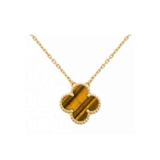 [Elitejewels]CLOVER 15MM YELLOW TIGER'S EYE AGATE NECKLACE