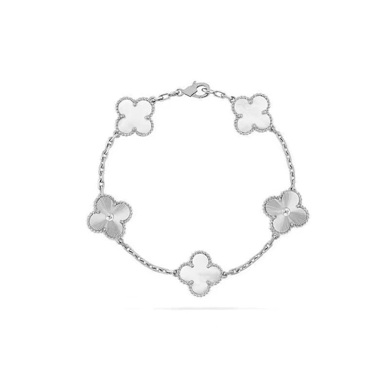 [Elitejewels]CLOVER 5 MOTIF WHITE MOP LASER BRACELET