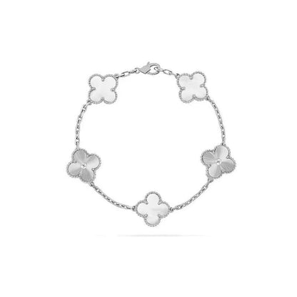 [Elitejewels]CLOVER 5 MOTIF WHITE MOP LASER BRACELET