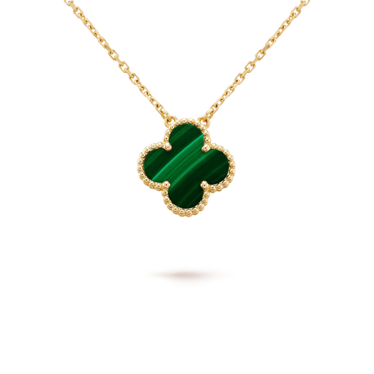 [Elitejewels]CLOVER 15MM MALACHITE SINGLE FLOWER  NECKLACE