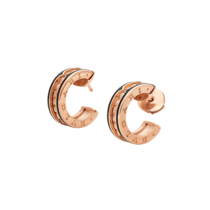 [Elitejewels]ZERO 1 ROCK PINK GOLD EARRINGS WITH STUDDED SPIRAL AND BLACK CERAMIC