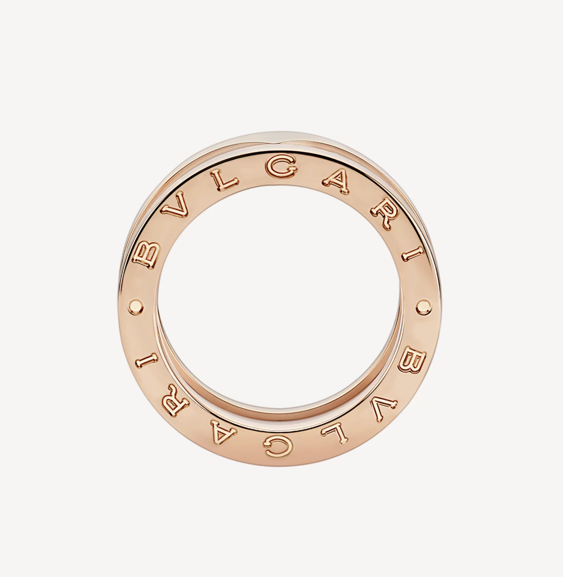 [Elitejewels]ZERO 1 TWO-BAND LOOPS AND WHITE CERAMIC SPIRAL PINK GOLD RING