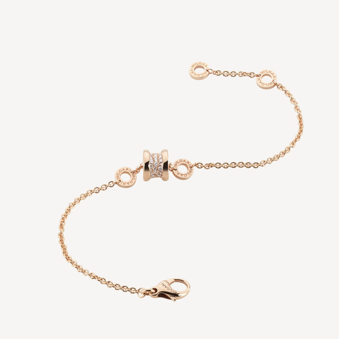 [Elitejewels]ZERO 1 SOFT PINK GOLD WITH PAVED DIAMONDS ON THE SPIRAL BRACELET