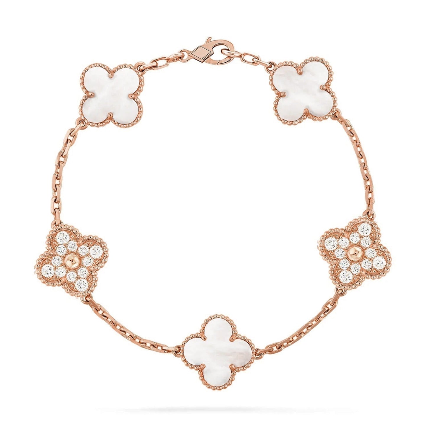 [Everoly JW] CLOVER WHITE PEARL MOP 5 MOTIF BRACELET COLLECTION