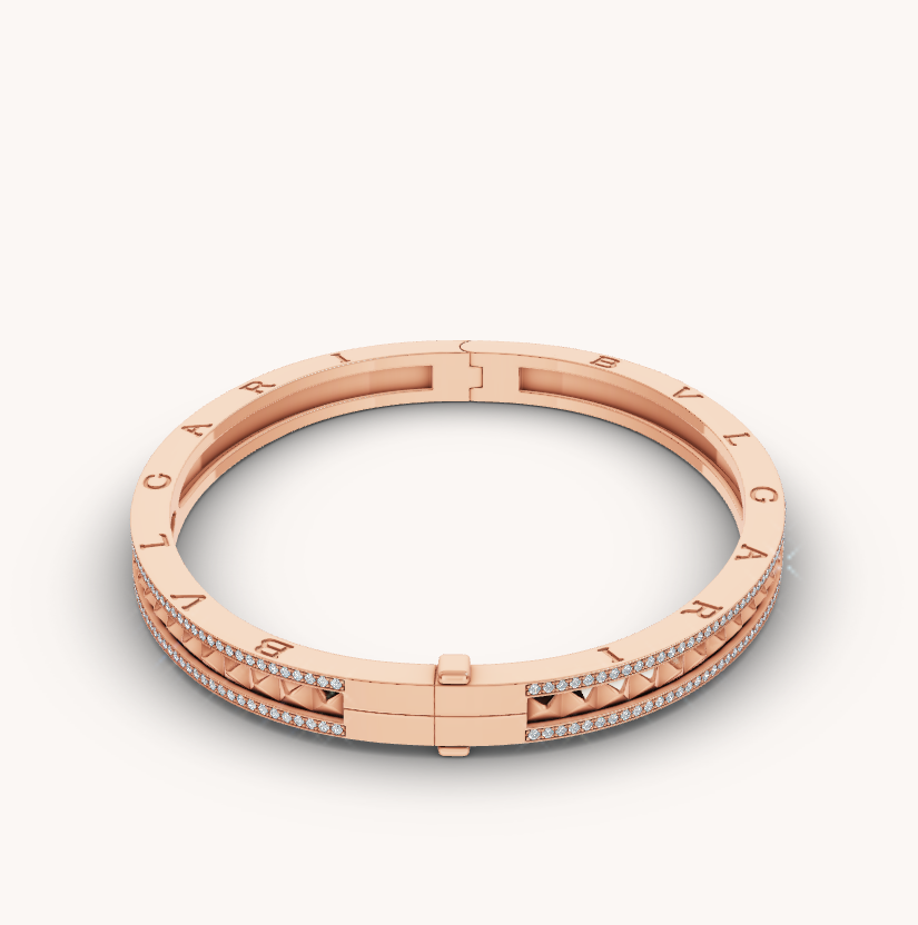 [Elitejewels]ZERO 1 SPIRAL AND PAVED DIAMOND PINK GOLD BRACELET