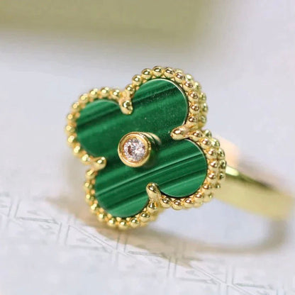 [Elitejewels]CLOVER MALACHITE RING GOLD DIAMOND