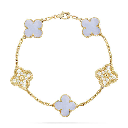 [Everoly JW]  CLOVER 5 MOTIF PURPLE CHALCEDONY BRACELET COLLECTION