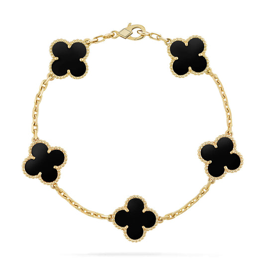 [Elitejewels]CLOVER  5 MOTIFS BLACK ONYX BRACELET