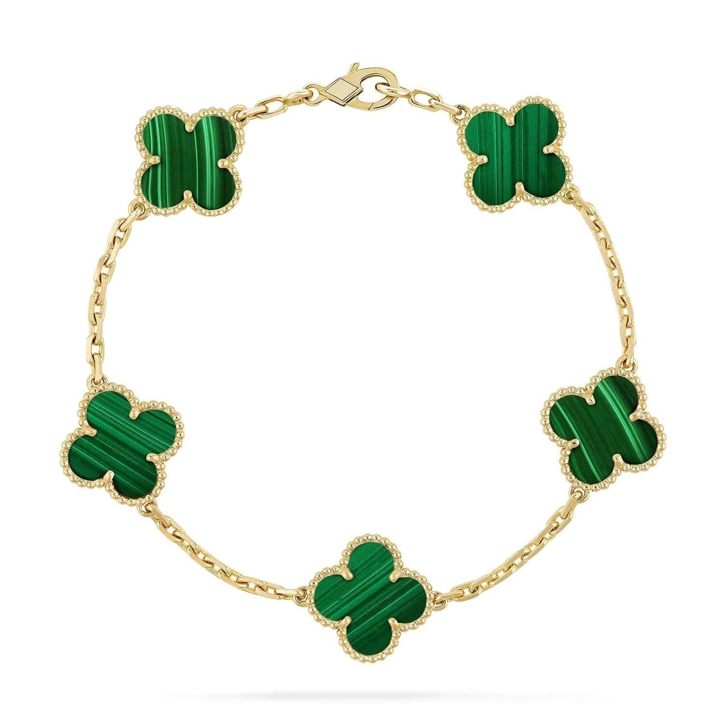 [Elitejewels]CLOVER 5 MOTIFS MALACHITE BRACELET