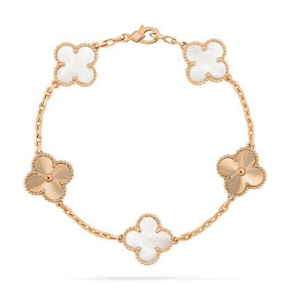 [Elitejewels]CLOVER 5 MOTIF WHITE MOP LASER BRACELET