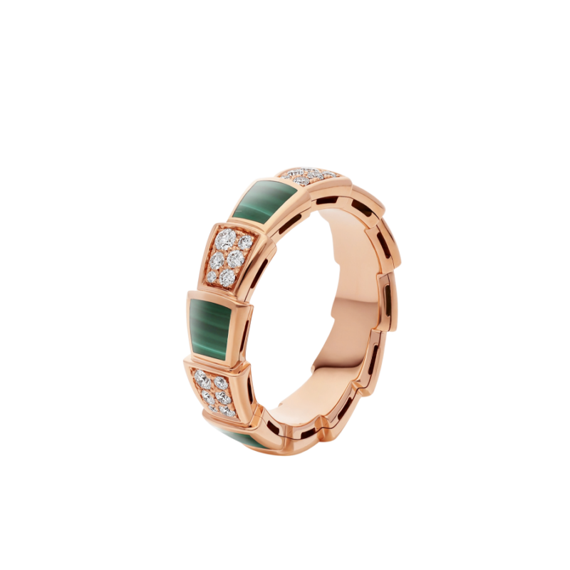 [Elitejewels]SERPENTI リング ピンクゴールド マラカイト ダイヤモンド パヴェ 4MM