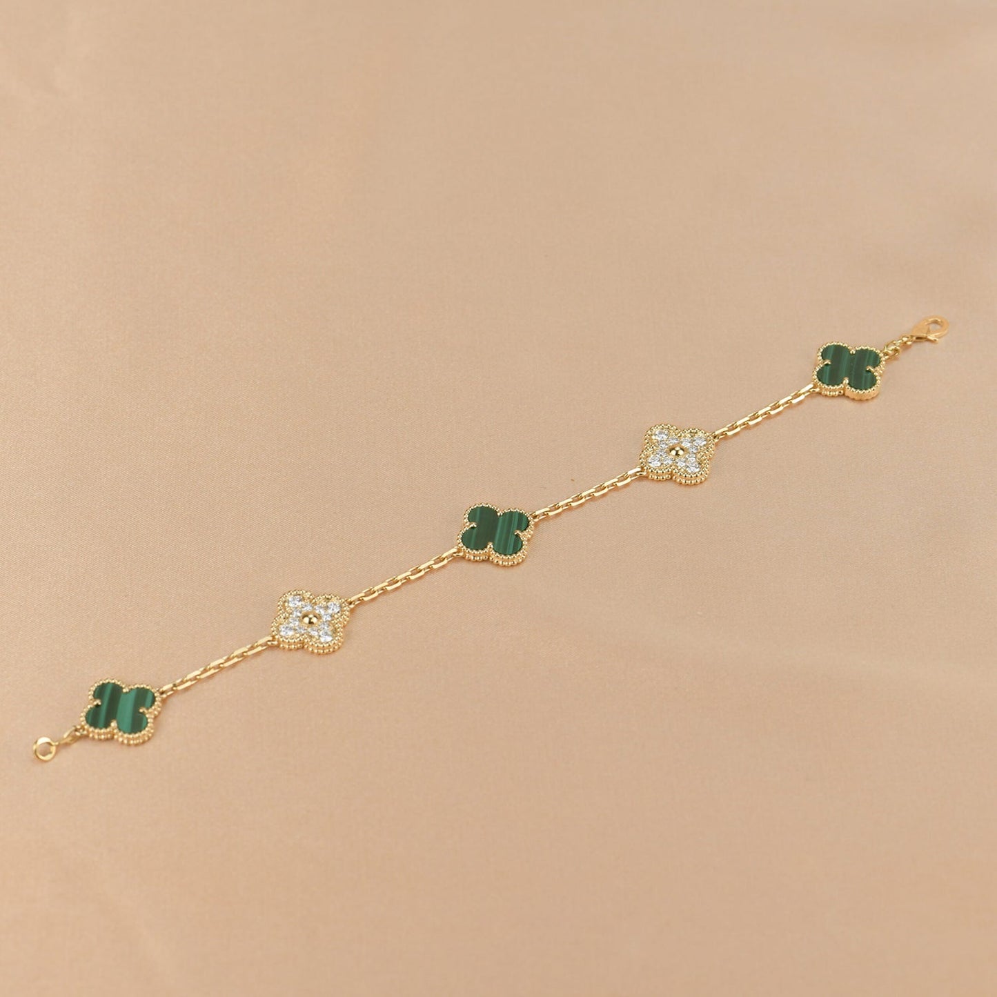 [Elitejewels]CLOVER  5 MOTIF MALACHITE DIAMOND BRACELET