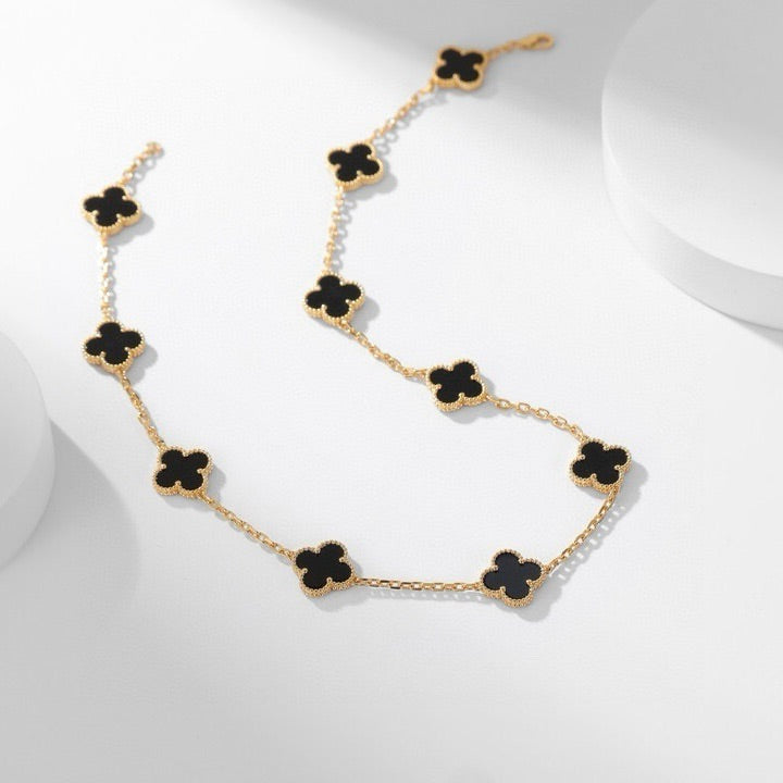 [Elitejewels]CLOVER 10 MOTIFS ONYX NECKLACE