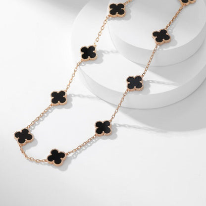 [Elitejewels]CLOVER 10 MOTIFS ONYX NECKLACE