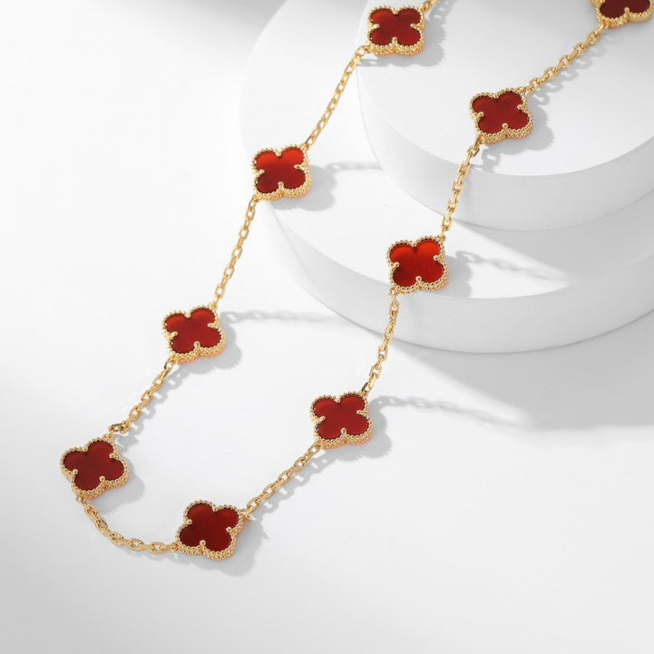 [Elitejewels]CLOVER 10 MOTIFS CARNELIAN NECKLACE