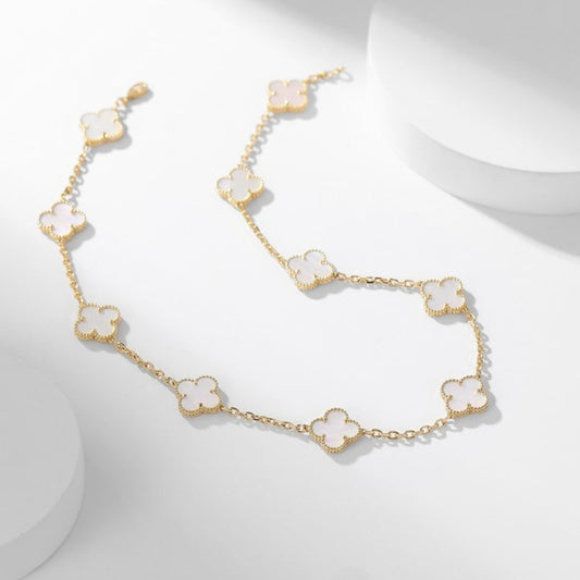 [Elitejewels]CLOVER 10 MOTIFS WHITE MOTHER OF PEARL NECKLACE