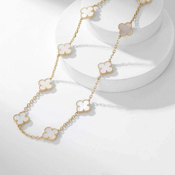 [Elitejewels]CLOVER 10 MOTIFS WHITE MOTHER OF PEARL NECKLACE