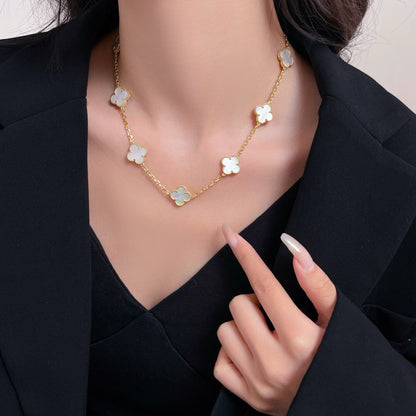 [Elitejewels]CLOVER 10 MOTIFS WHITE MOTHER OF PEARL NECKLACE