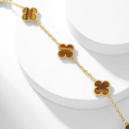 [Elitejewels]CLOVER 10 MOTIFS TIGER EYE NECKLACE