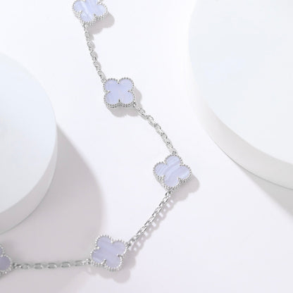 [Elitejewels]CLOVER 10 MOTIFS PURPLE CHALCEDONY NECKLACE