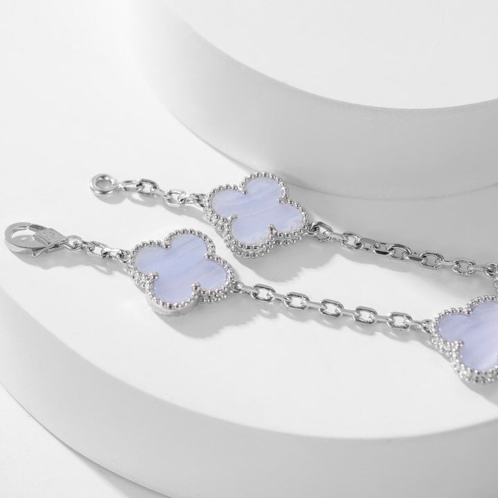 [Elitejewels]CLOVER 10 MOTIFS PURPLE CHALCEDONY NECKLACE