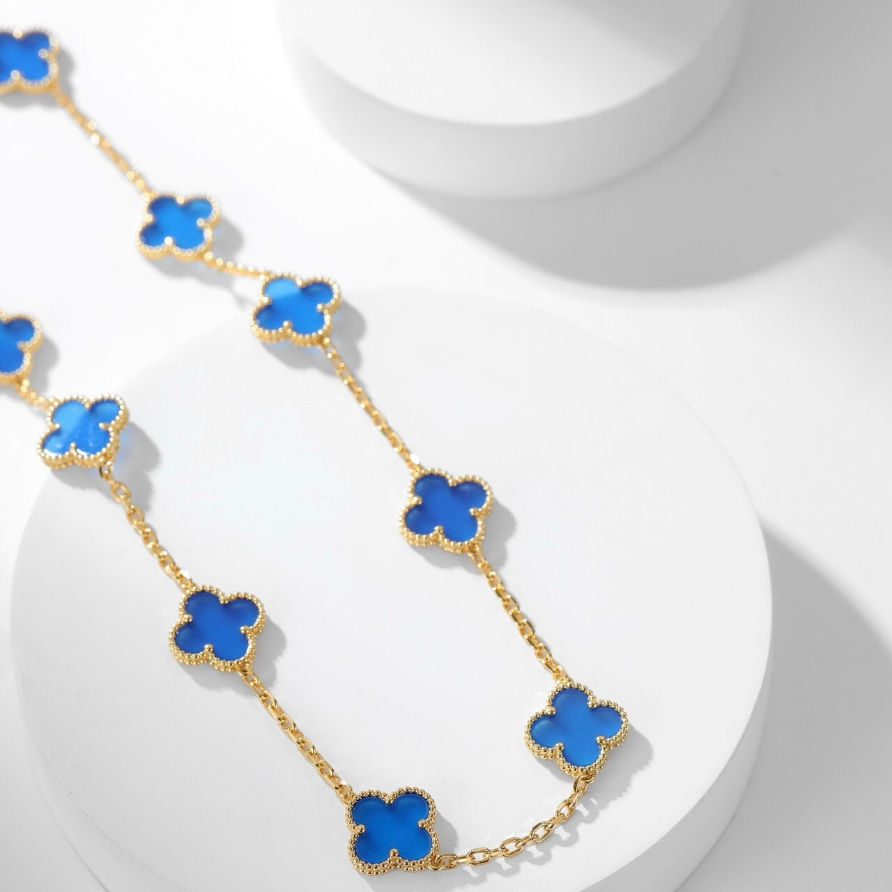 [Elitejewels]CLOVER 10 MOTIFS BLUE AGATE NECKLACE