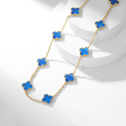 [Elitejewels]CLOVER 10 MOTIFS BLUE AGATE NECKLACE