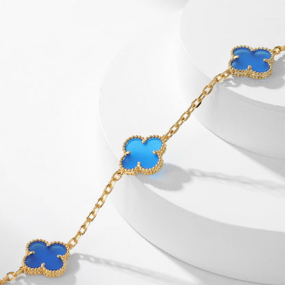 [Elitejewels]CLOVER 10 MOTIFS BLUE AGATE NECKLACE