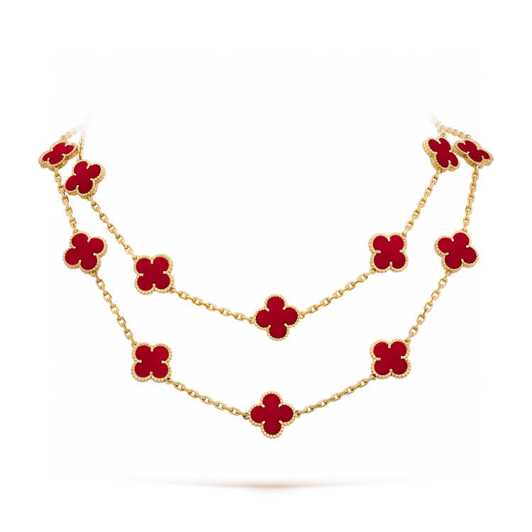 [Elitejewels]CLOVER 20 MOTIFS CARNELIAN NECKLACE