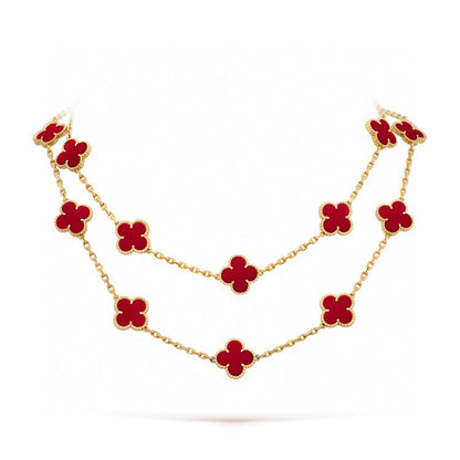 [Elitejewels]CLOVER 20 MOTIFS CARNELIAN NECKLACE