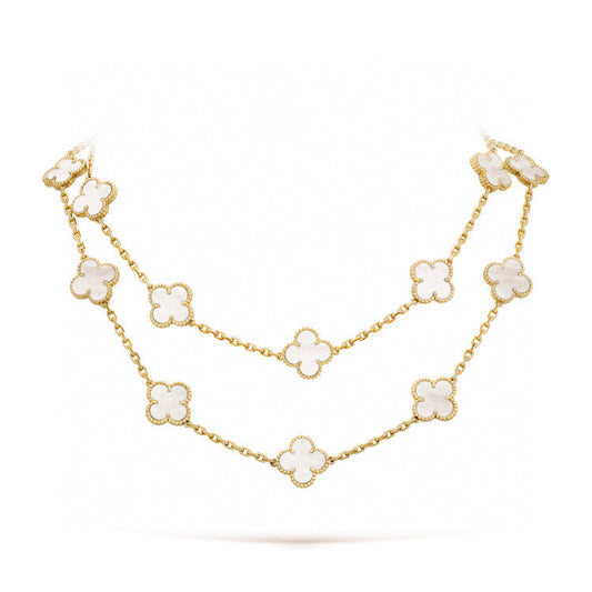 [Elitejewels]CLOVER 20 MOTIFS WHITE MOP NECKLACE