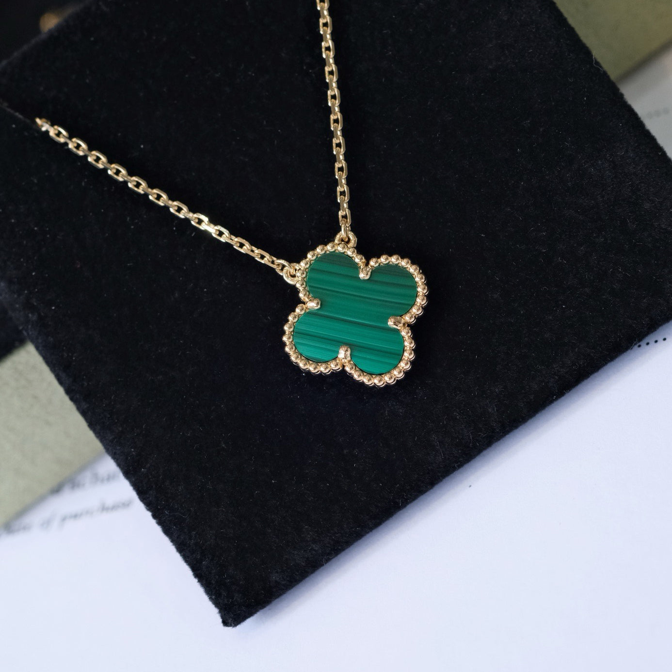 [Elitejewels]CLOVER 15MM MALACHITE SINGLE FLOWER  NECKLACE