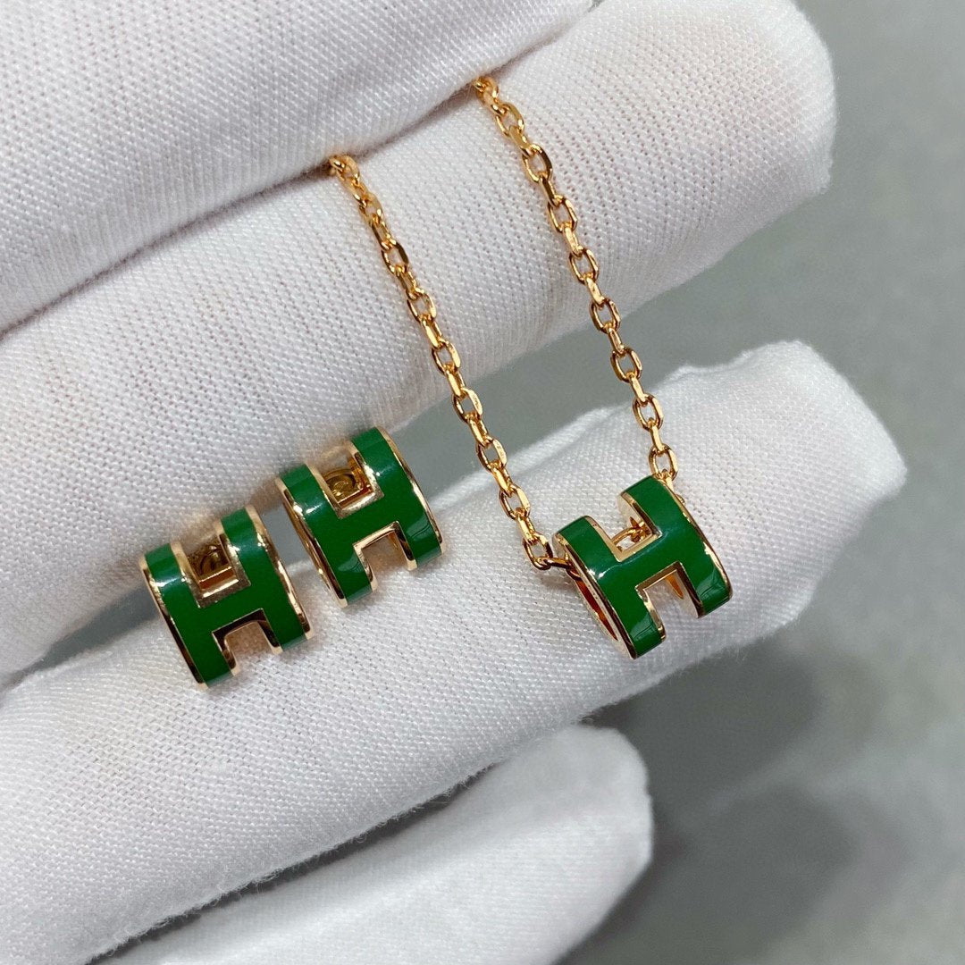 [Everoly JW]POP H GREEN NECKLACE SILVER AND GOLD